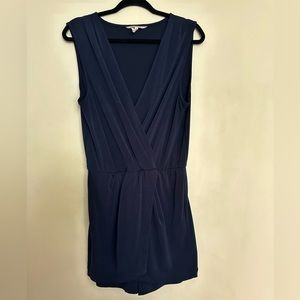 BCBGeneration Solid Navy Blue Sleeveless V-Neck Surplice Skort Romper